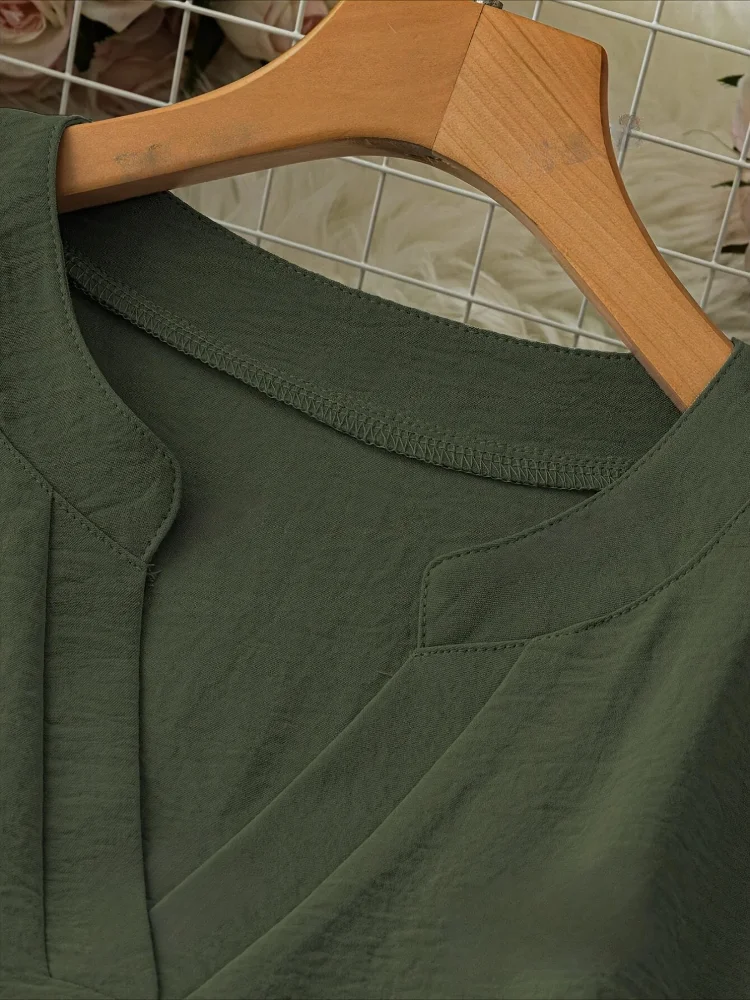 Plus Size Women's Casual Tops Loose Breathable Long Sleeve Stand Collar Female T-shirt Polyester Fashion Apparel V-neck Clothing - Image 5