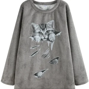 Women Plus size woven spring and autumn sweatshirt