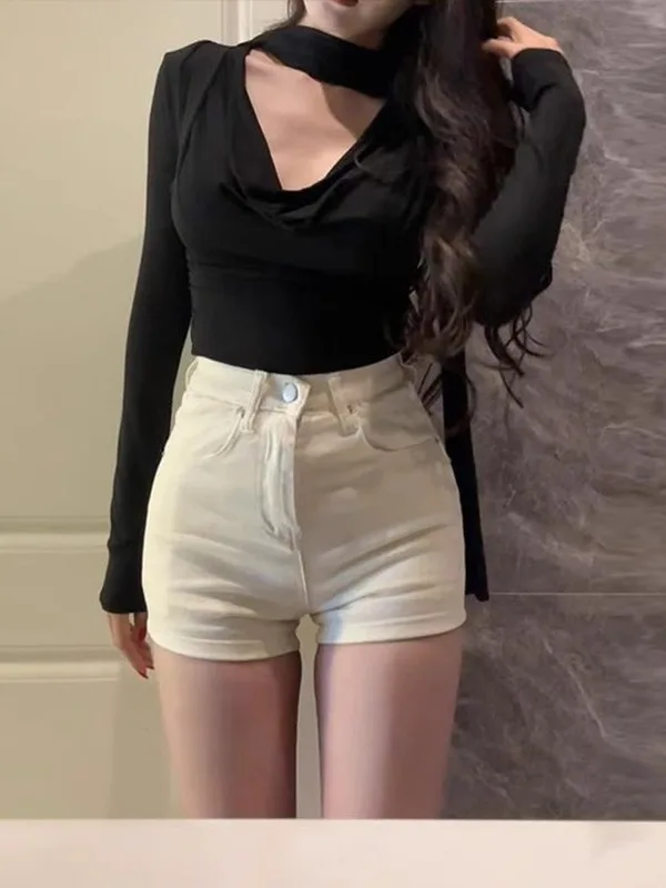 High Waist Sexy ort Jeans Women's Summer New Sle Tight Fit Slimming Hot Pants with Hip Pad Casual Zipper Straight Leg Jeans - Image 2