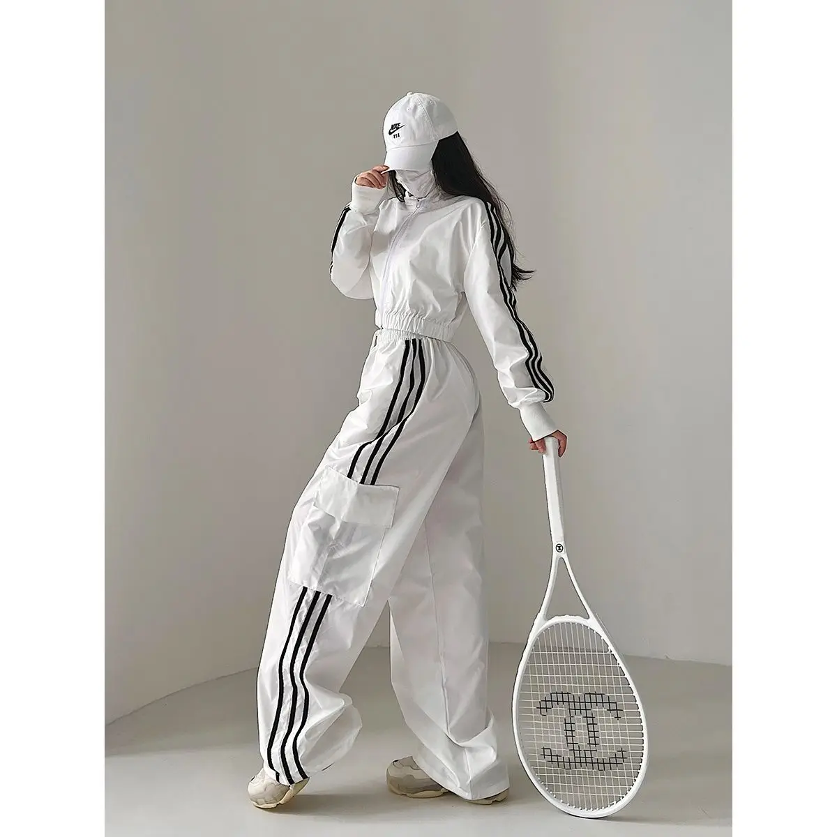 American Sle High Waist Loose Wide Leg Pants Street Sle Straight Cut Elastic Waist Dstring Casual Trousers for Women - Image 2