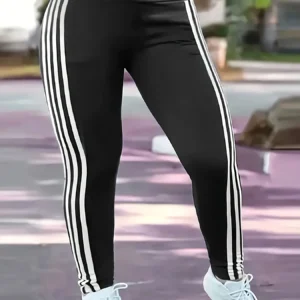 Women 1XL-5XL Plus Size Fashion Striped Leggings Pants Ladies Casual Slim Sports Pants Running Pants
