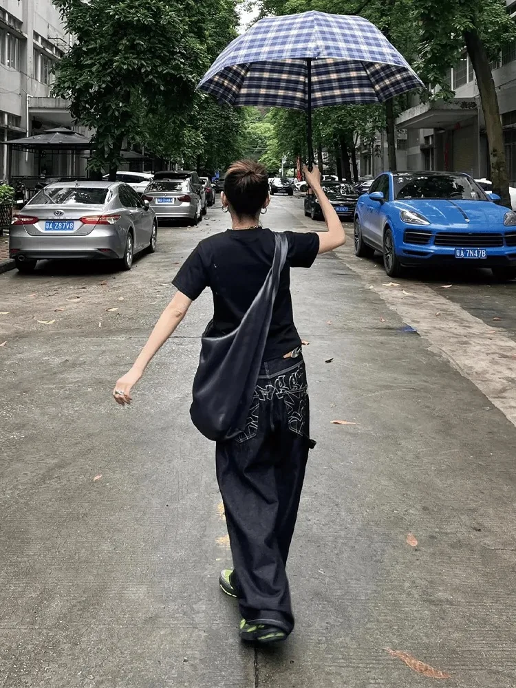 plus Size American Embroidered Wide Leg Jeans Women's Casual Straight Loose Long Pants High Waist Jeans Street Sle Denim - Image 2