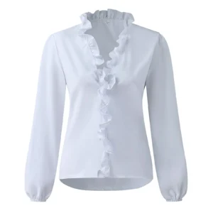 Fashion Woman Temperament Long Sleeve Ruffle Blouse Solid Colour Comfort Shirt Summer Clothes Women Plus Size