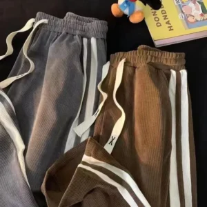 Hot Sale Of The Season New Corduroy Pants Trendy Spring Autumn High Street Loose Sports Straight Leg Wide Leg Fleece Lined Long