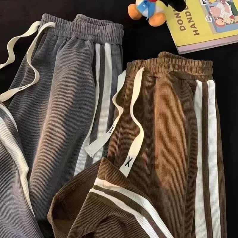 Hot Sale Of The Season New Corduroy Pants Trendy Spring Autumn High Street Loose Sports Straight Leg Wide Leg Fleece Lined Long