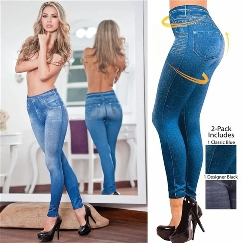 Women's Seamless Denim-Look Leggings Fitness Leggings High Elastic Butt Liftting Yoga Pants High Waist Gym Trainning Print Tight - Image 3