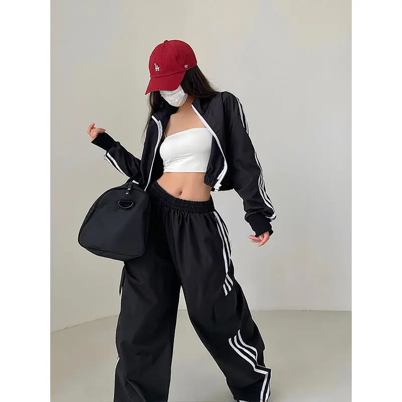 American Sle High Waist Loose Wide Leg Pants Street Sle Straight Cut Elastic Waist Dstring Casual Trousers for Women - Image 5