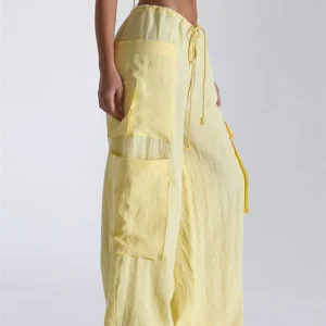 Women's Loose Cargo Pants Solid Color Drawstring Wide Leg Trousers with Pockets Casual Sweatpants Streetwear