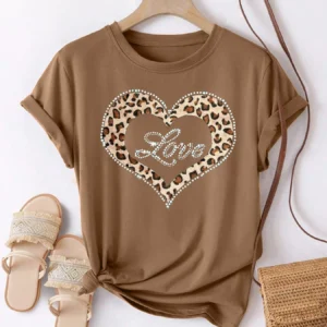 Summer Plus Size Fashion Women's T-Shirt Original Design Letter Love Heart Printed Women's Casual Crew Neck Short Sleeved Tops