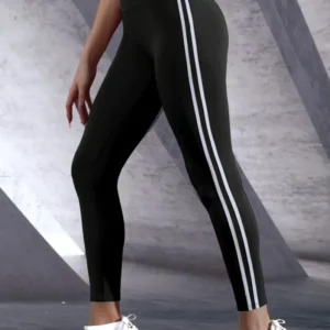 Women's High-Waisted Slim Fit Athletic Leggings with Side Stripes, Casual Sports Pants for Everyday Fitness, Crop Running Tights