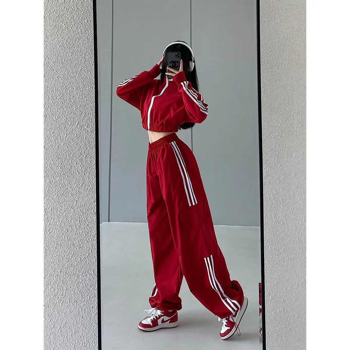 American Sle High Waist Loose Wide Leg Pants Street Sle Straight Cut Elastic Waist Dstring Casual Trousers for Women - Image 3