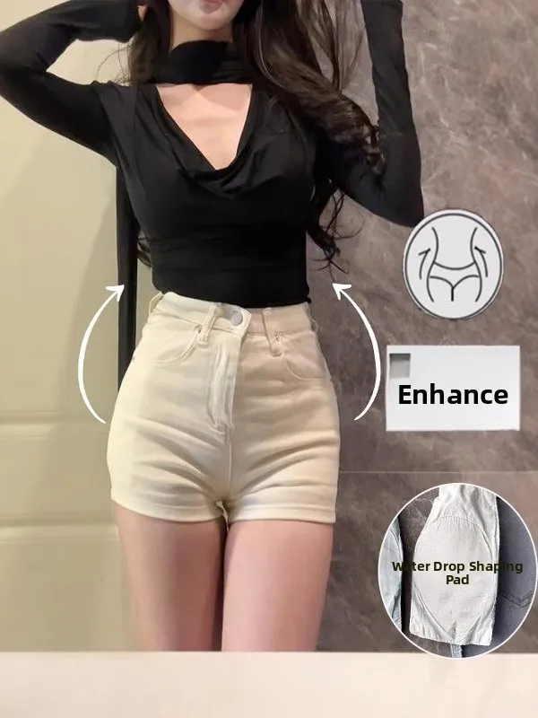 High Waist Sexy ort Jeans Women's Summer New Sle Tight Fit Slimming Hot Pants with Hip Pad Casual Zipper Straight Leg Jeans - Image 5