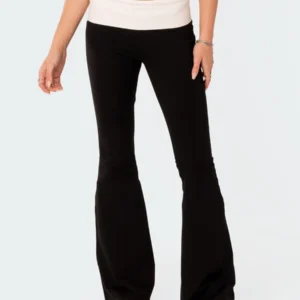 Women Fashion Flared Pants Casual Contrast Color Creativity Elastic Waist Bell Bottoms Bootcut Trousers Y2K 2024 New Streetwear