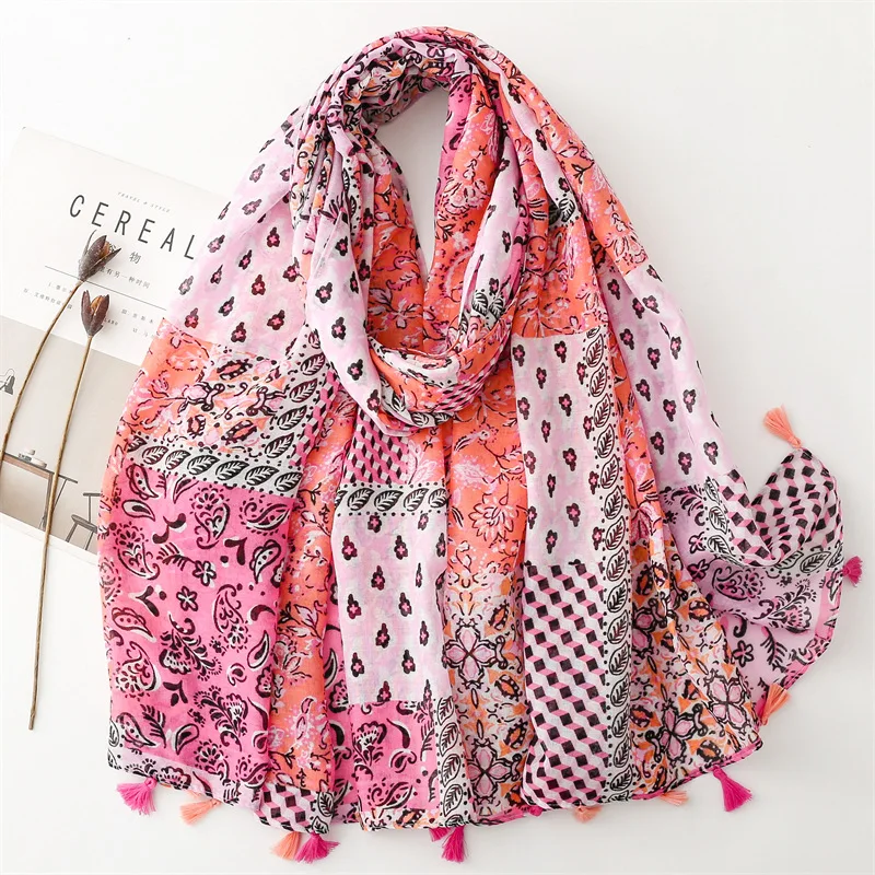 Thin Fashion Aztec Paisley Floral Tassel Viscose Shawl Scarf High Quality Wrap Pashmina Stole Bufandas Muslim Hijab 180*90Cm (Men's & Women's) - Image 2