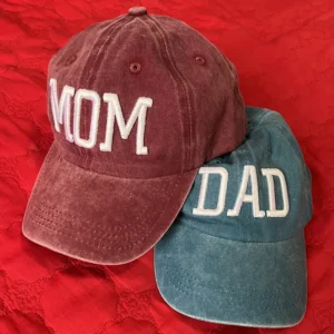 Qisin MOM And DAD Baseball Cap Fishing Caps Men Outdoor Women Washed And Worn Pregnancy Announcement Hats 3D Embroidery (Men's & Women's)